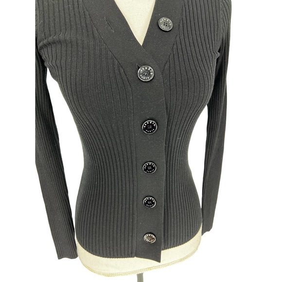 Sandro Black Ribbed Button Front Gabrielle Knit Cardigan - Picture 6 of 12